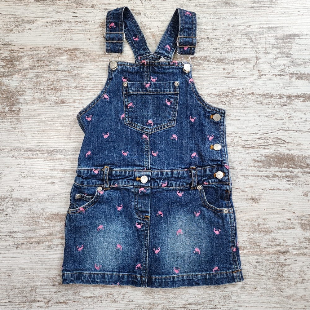 Girls Lilly Pulitzer Overall Denim Dress Size 5 Blue Pink Whales